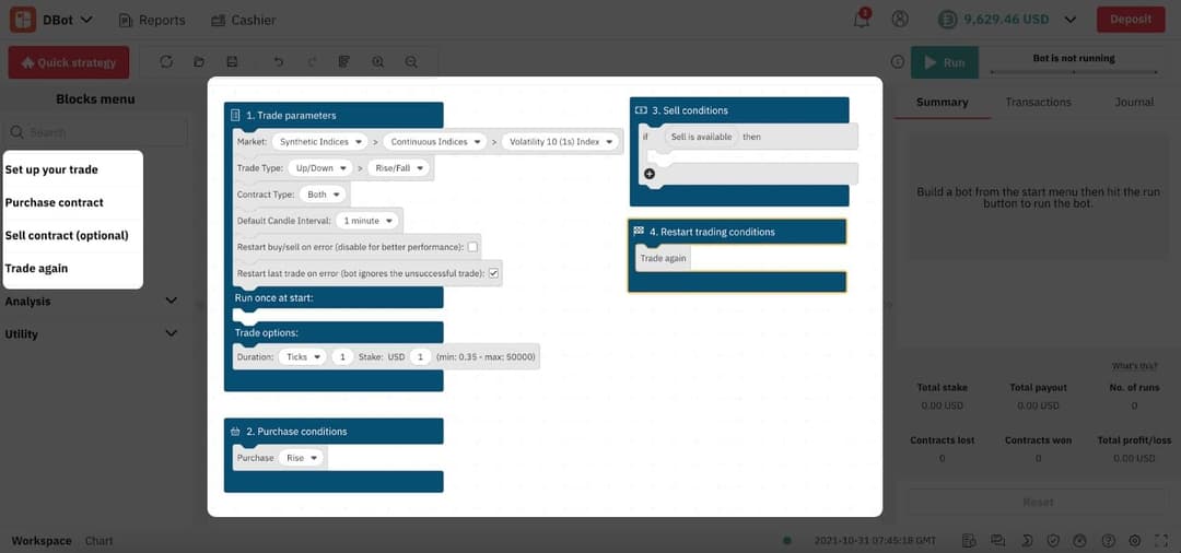 Main Blocks on D Bot – Deriv's Trading Bot