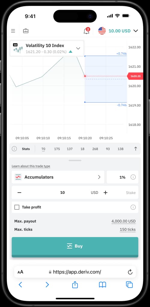 Chọn vốn giao dịch của bạn, từ 1 USD đến 100 USD.