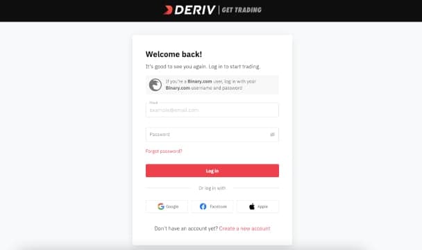 Como negociar Multipliers na Deriv D Trader Iniciar sessão