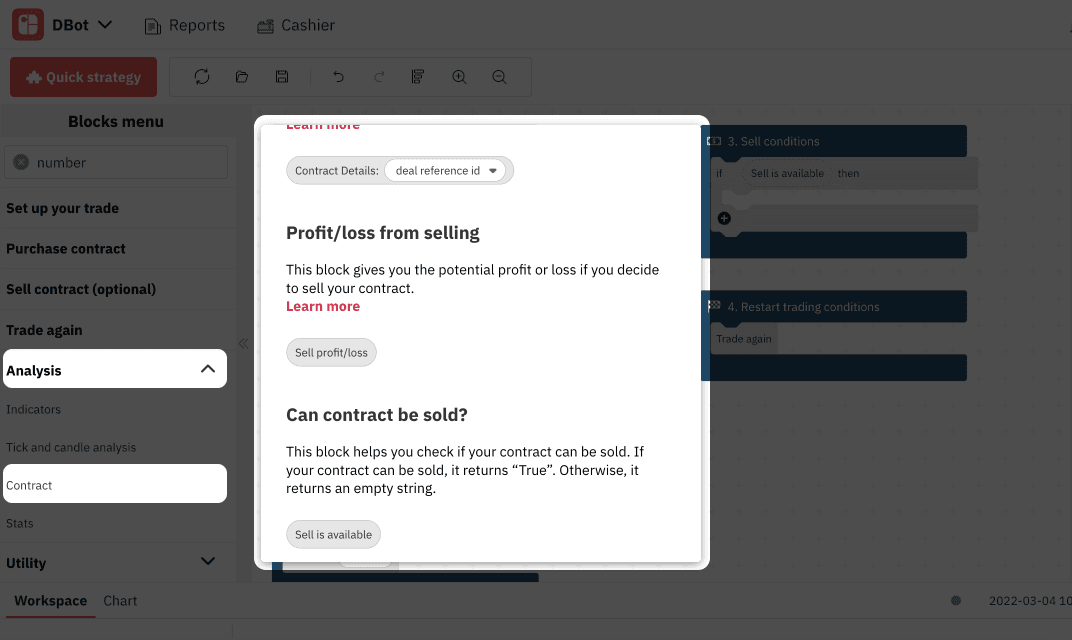 4.2. Verkauf Gewinn: Verlust Block auf D Bot – Deriv's Trading Bot
