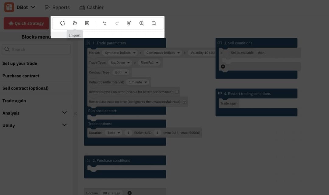 6.7. احفظ استراتيجيتك على D Bot – روبوت تداول Deriv
