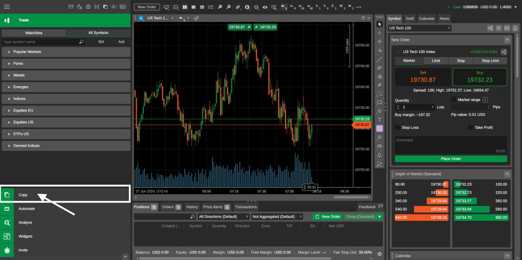 Deriv cTrader dashboard highlighting section strategy providers can choose to get started.