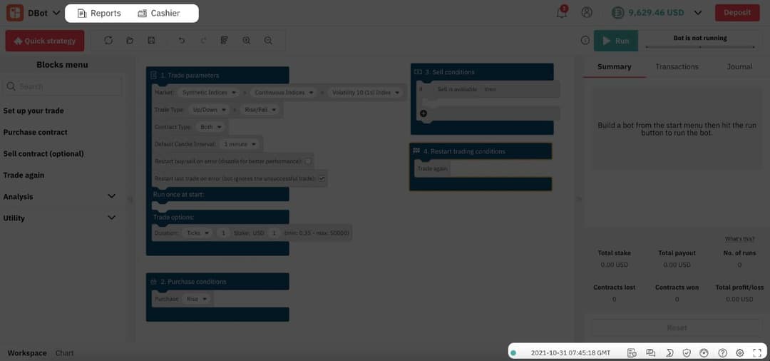 معلومات عامة عن D Bot – روبوت التداول على Deriv