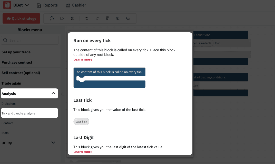 5.1. Tick and Candle Analysis Blocks on Deriv Bot – Deriv's Trading Bot