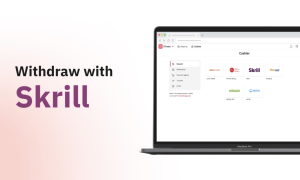 Deriv Cashier showing Skrill payment method for withdrawing funds