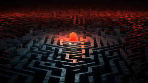 3D maze with a question mark in the center. A spotlight shines on a path through the maze showing the way to symbolise the Oscar Grind strategy