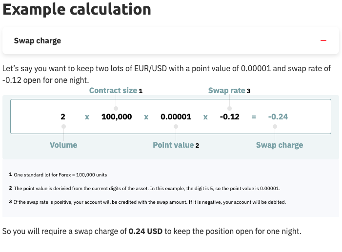 example calculation of swap charge