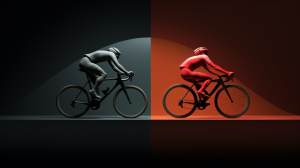 As a representation of copy trading, a cyclist follows another cyclist on a bicycle.