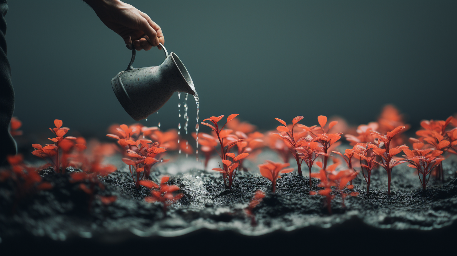 Someone watering tiny seedlings representing potential of unseen earnings growth